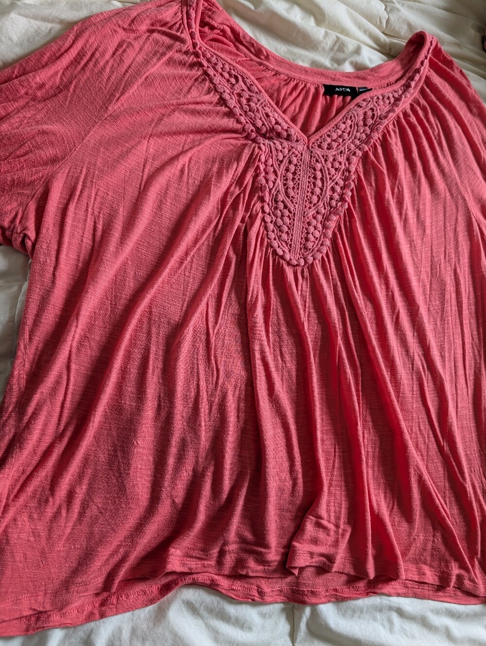 Apt. 9 Coral Pink Crochet-Trim Peasant Blouse - Picture 9 of 13